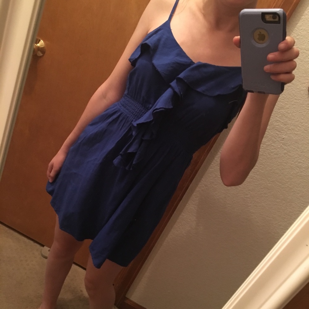 Blue Ruffle Mini Dress - Picture 3 of 4